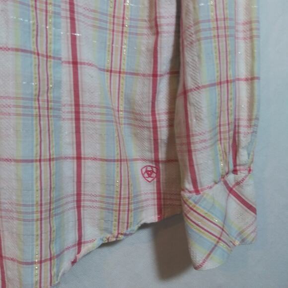 Ariat Plaid Western Pearl Snap Button Up Shirt Workwear Rodeo Womens Size L - Picture 4 of 9